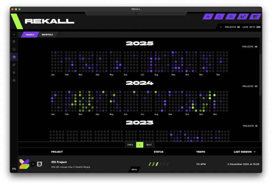 REKALL's yearly timeline, a heatmap of which days Ableton Live sets were worked on